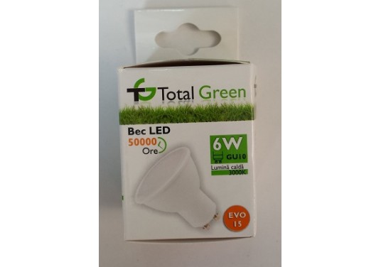 Bec Led 6W GU10 lumina calda Total Green Cod-TG-2400.606240